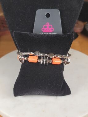 Paparazzi Orange and Silver Multi-Strand Beaded Stretch Bracelet